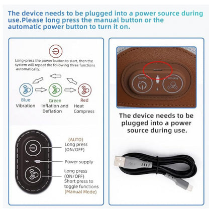 Instructions for using a device with power button, USB cable, and control panel illustration.