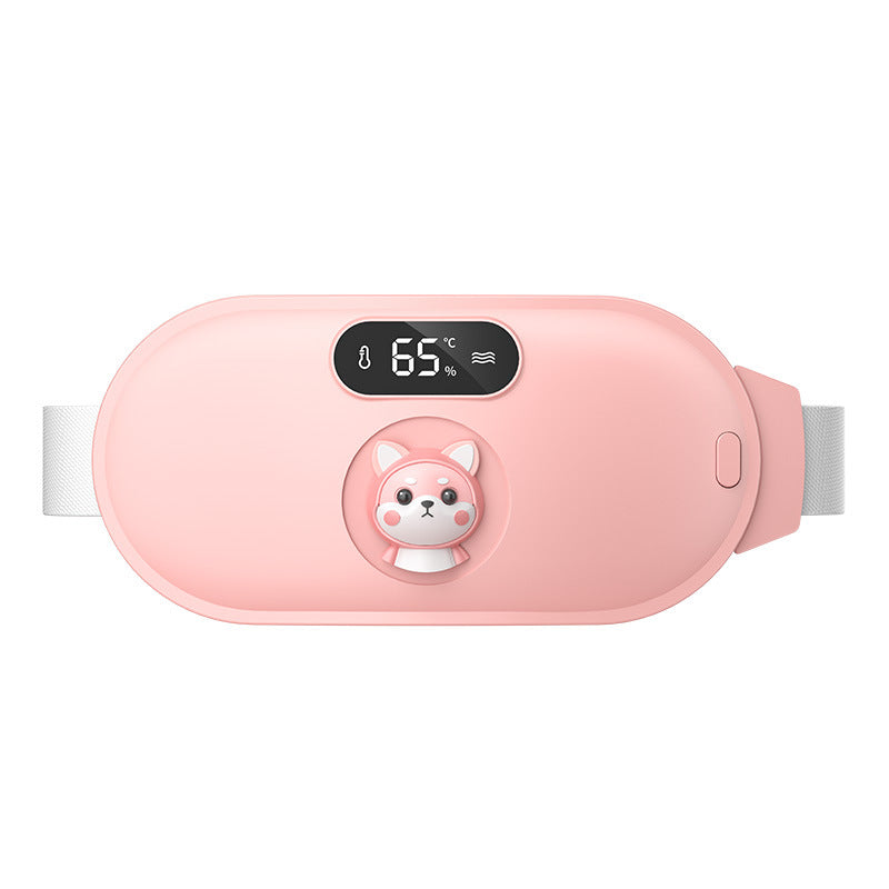 Pink electronic massager device with a digital display and cartoon character on a white background