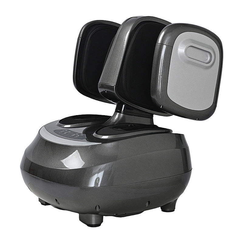 A dark gray and black electric foot massager shown from a three-quarter angle with the lid open, set against a plain white background.