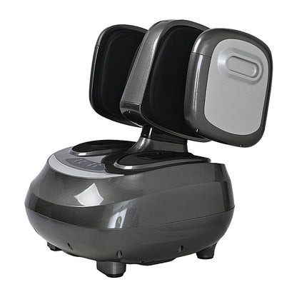 A dark gray and black electric foot massager shown from a three-quarter angle with the lid open, set against a plain white background.